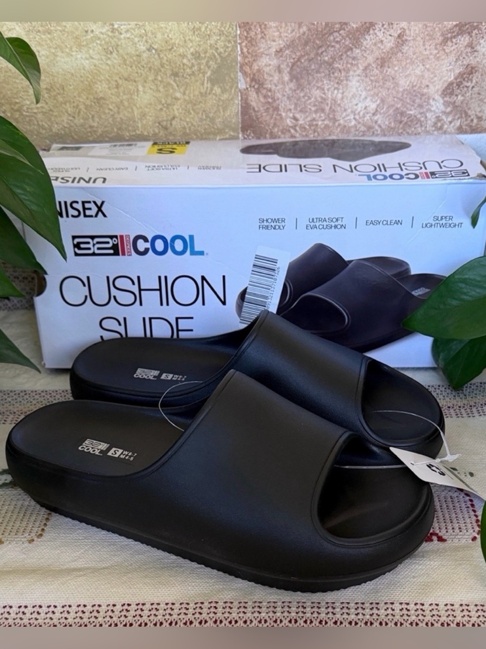 NEW 32 Degrees Unisex Cushion Slide Black Sandals Size S Women’s 6-7 | Men’s 4-5